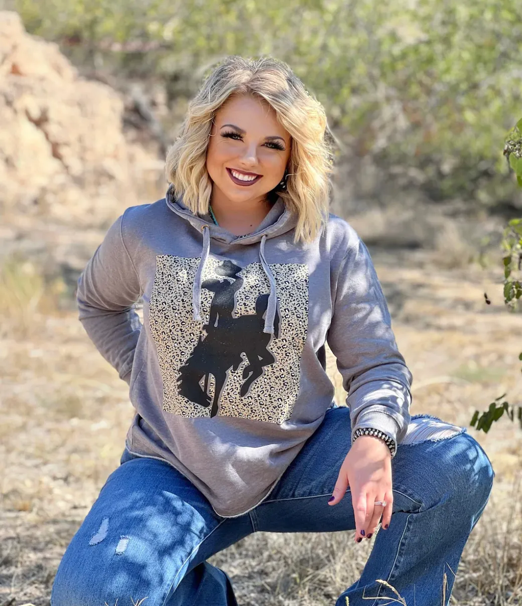 Cheetah Bronc Raw Hem Sweatshirt