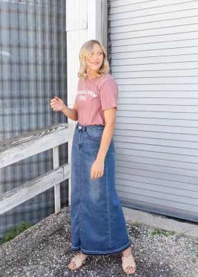 Cheyenne Distressed Raw Hem Long Denim Skirt - FINAL SALE