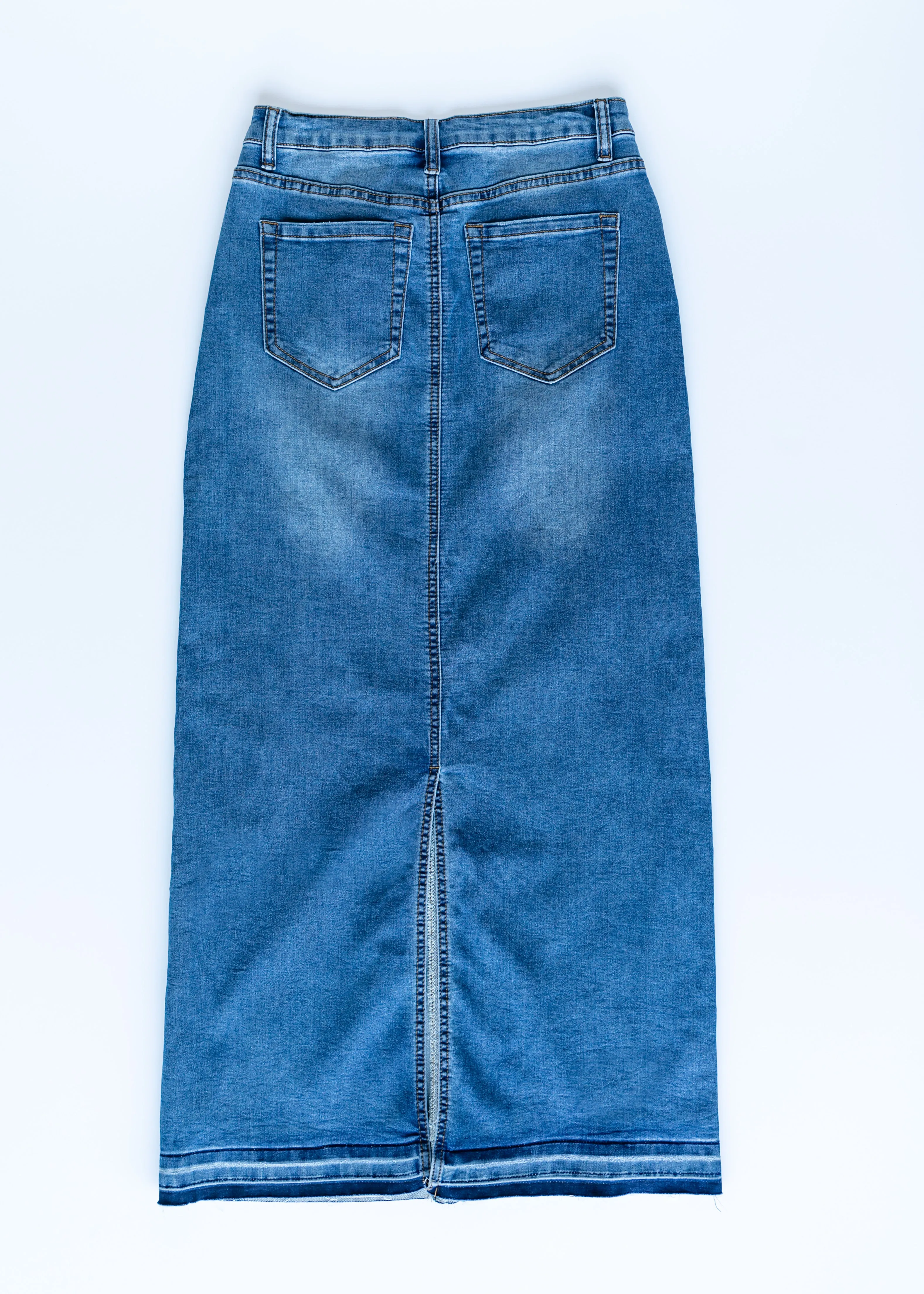 Cheyenne Distressed Raw Hem Long Denim Skirt - FINAL SALE