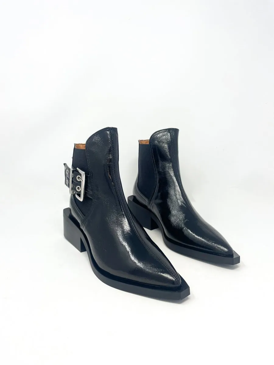 Chunky Buckle Chelsea Boot Naplack in Black