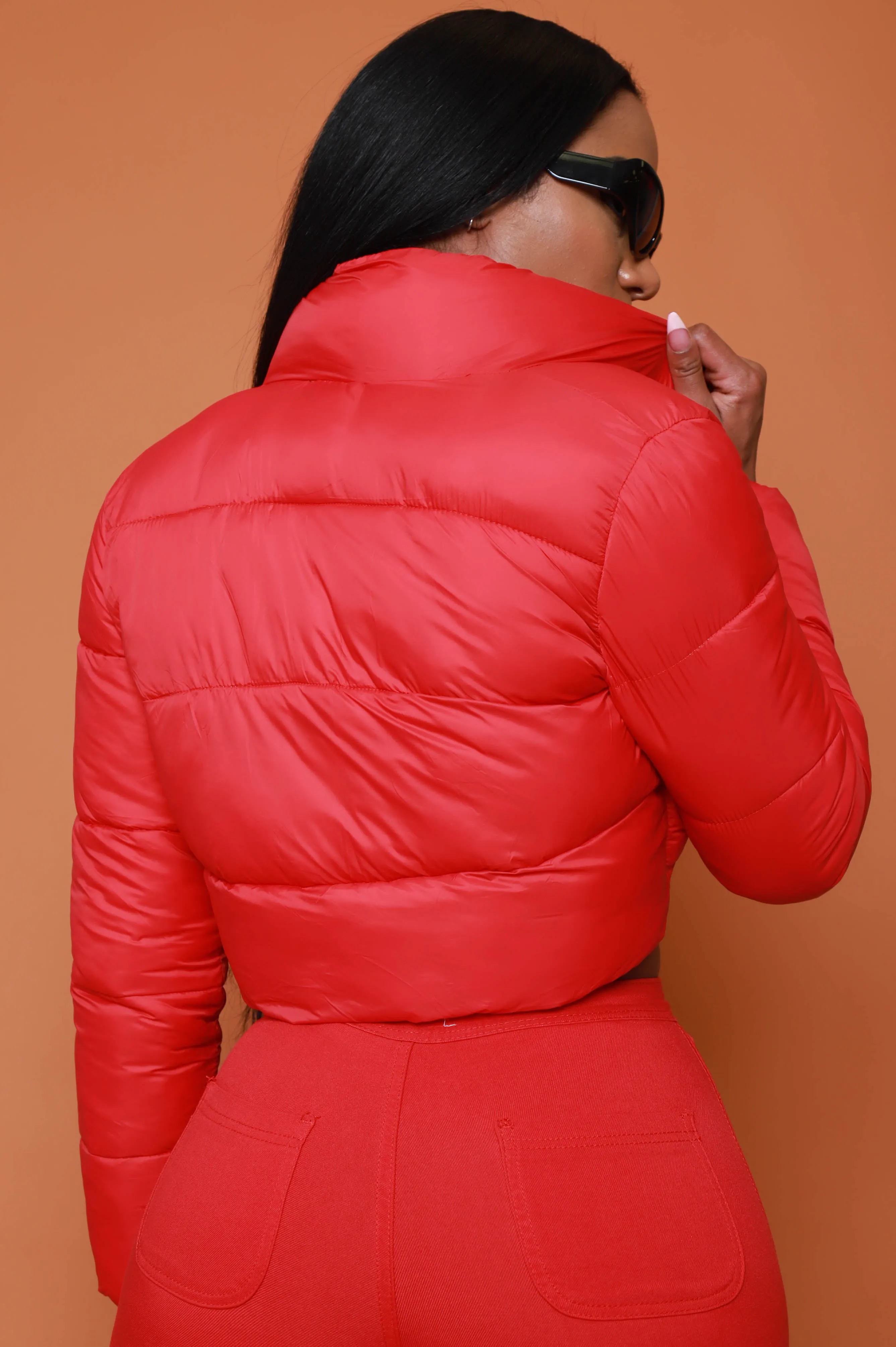 City Girls Cropped Puffer Coat - Red