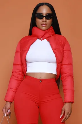 City Girls Cropped Puffer Coat - Red