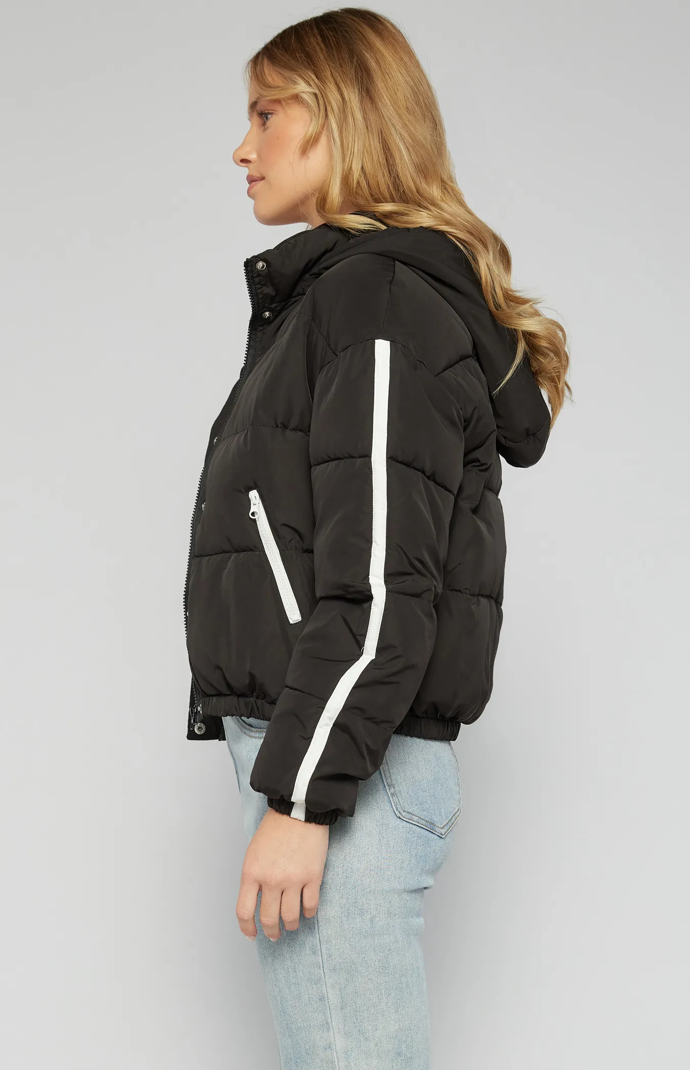 Contrast Binding Puffer Jacket with Removable Hood (SJT372A)