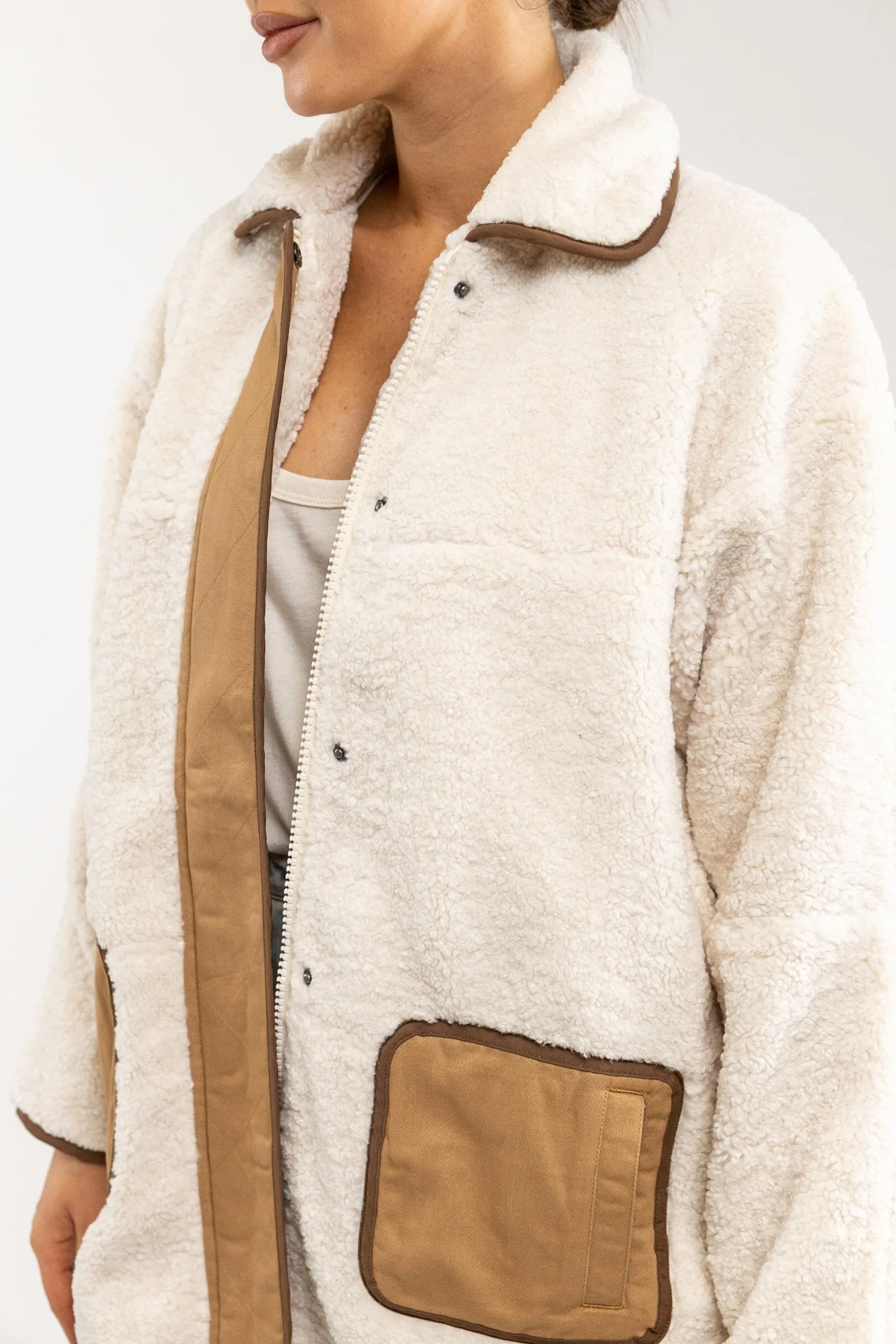 Contrast Sherling Jacket Off White