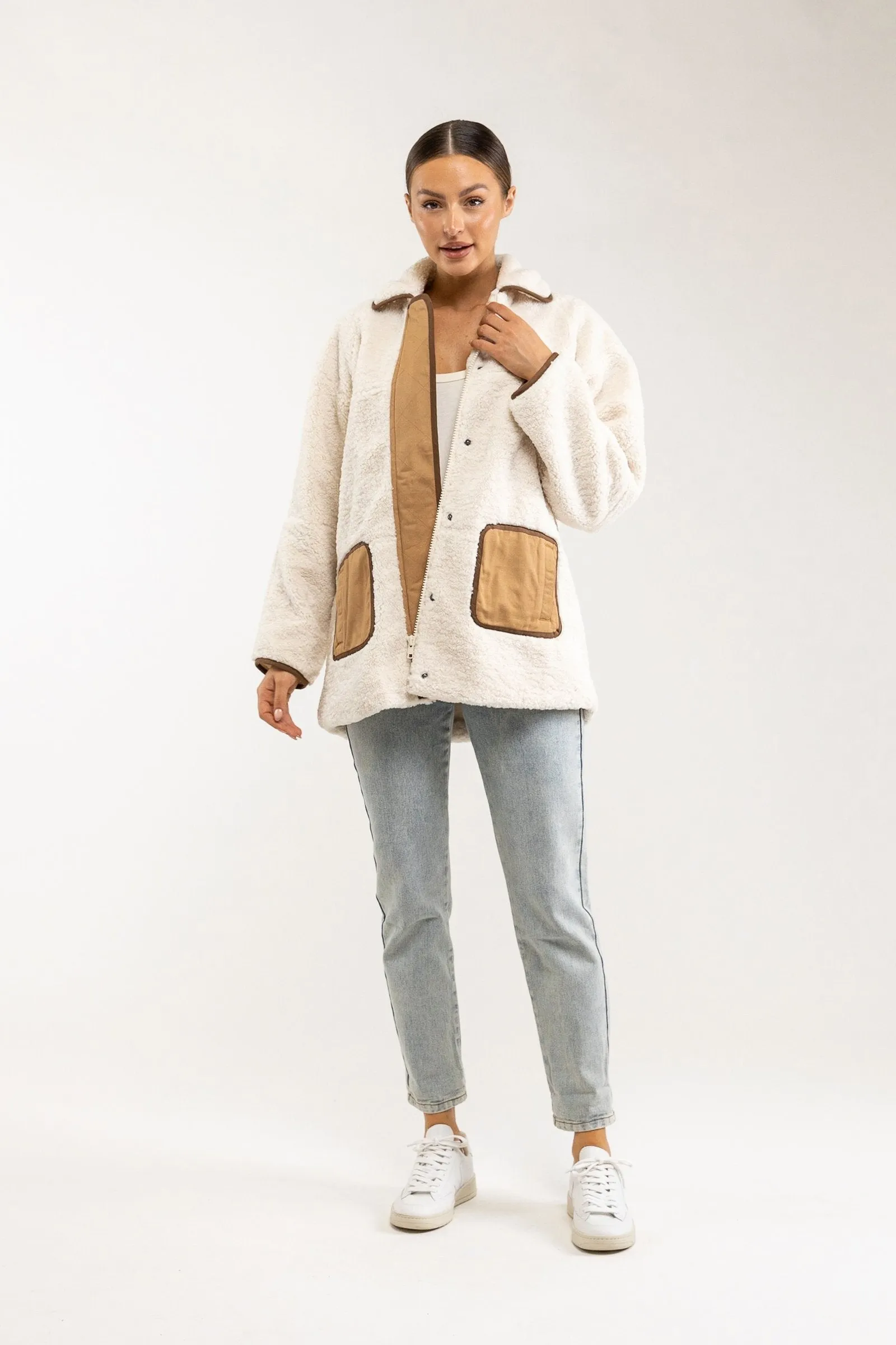 Contrast Sherling Jacket Off White