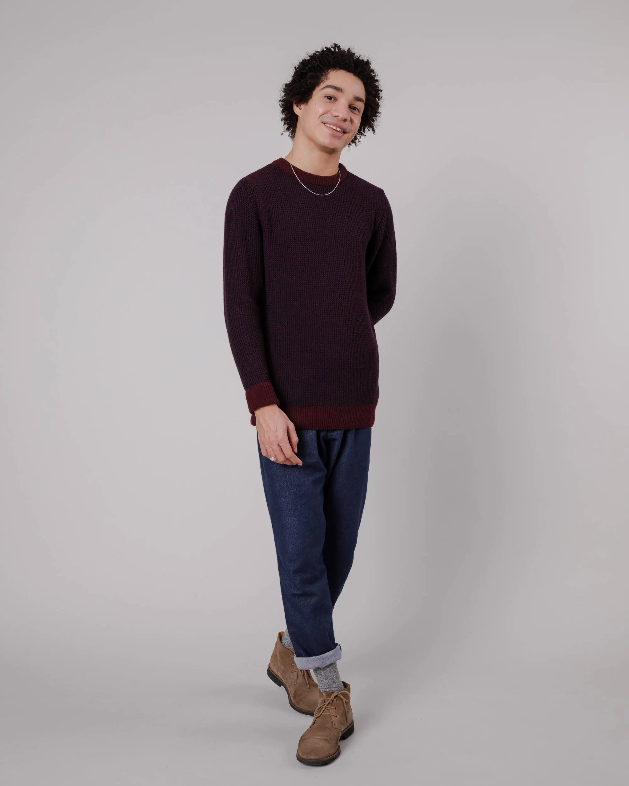 Contrast Wool Cashmere Sweater Bordeaux