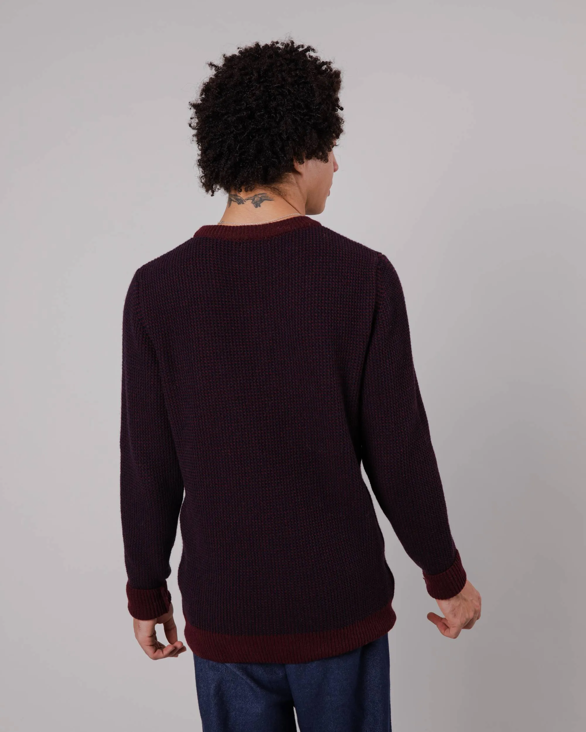 Contrast Wool Cashmere Sweater Bordeaux