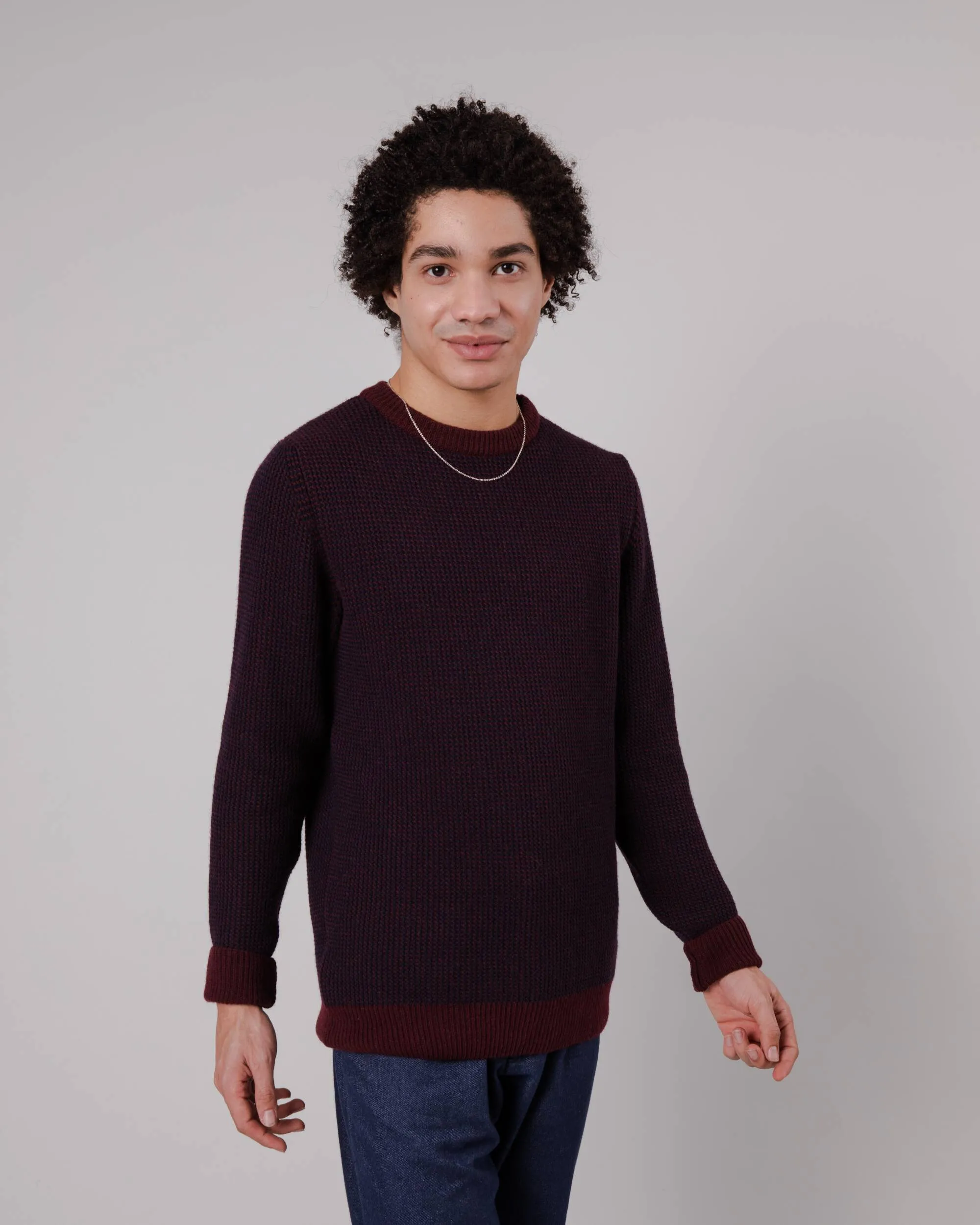 Contrast Wool Cashmere Sweater Bordeaux