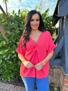 Coral Twist Front Crepe Blouse Elizabeth