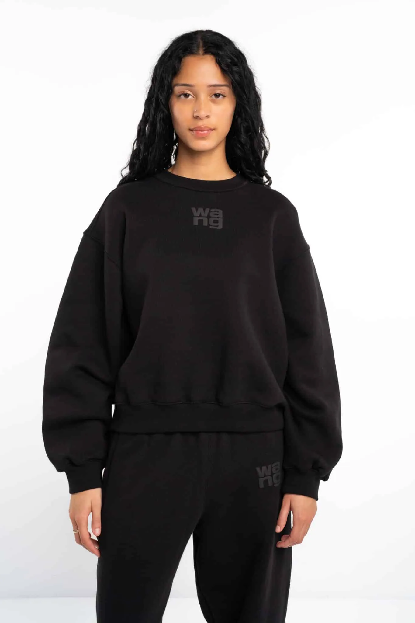 (Core) Alexander Wang Ladies Essential Terry Crew Sweatshirt w/ Puff Paint Logo Black 4CC3241508 001