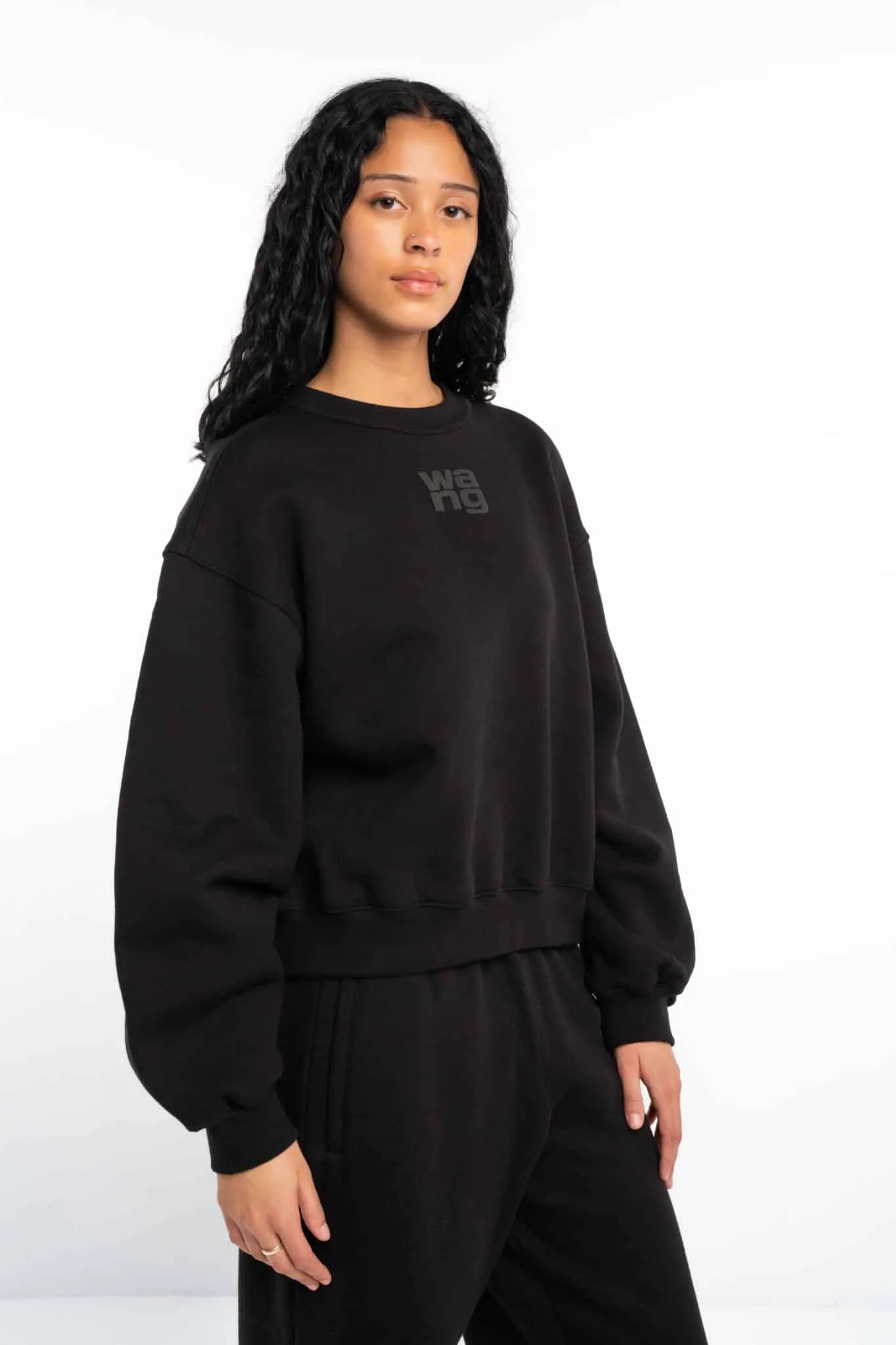 (Core) Alexander Wang Ladies Essential Terry Crew Sweatshirt w/ Puff Paint Logo Black 4CC3241508 001