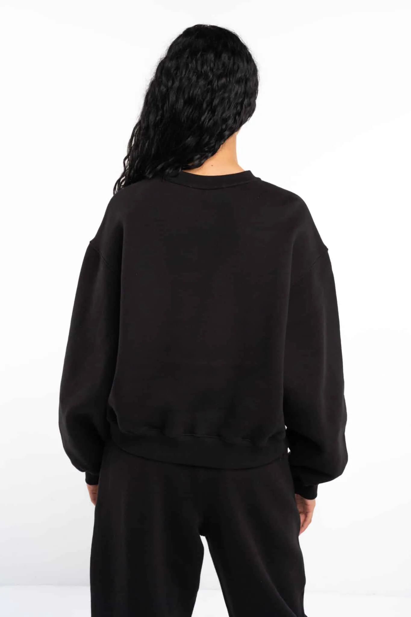 (Core) Alexander Wang Ladies Essential Terry Crew Sweatshirt w/ Puff Paint Logo Black 4CC3241508 001