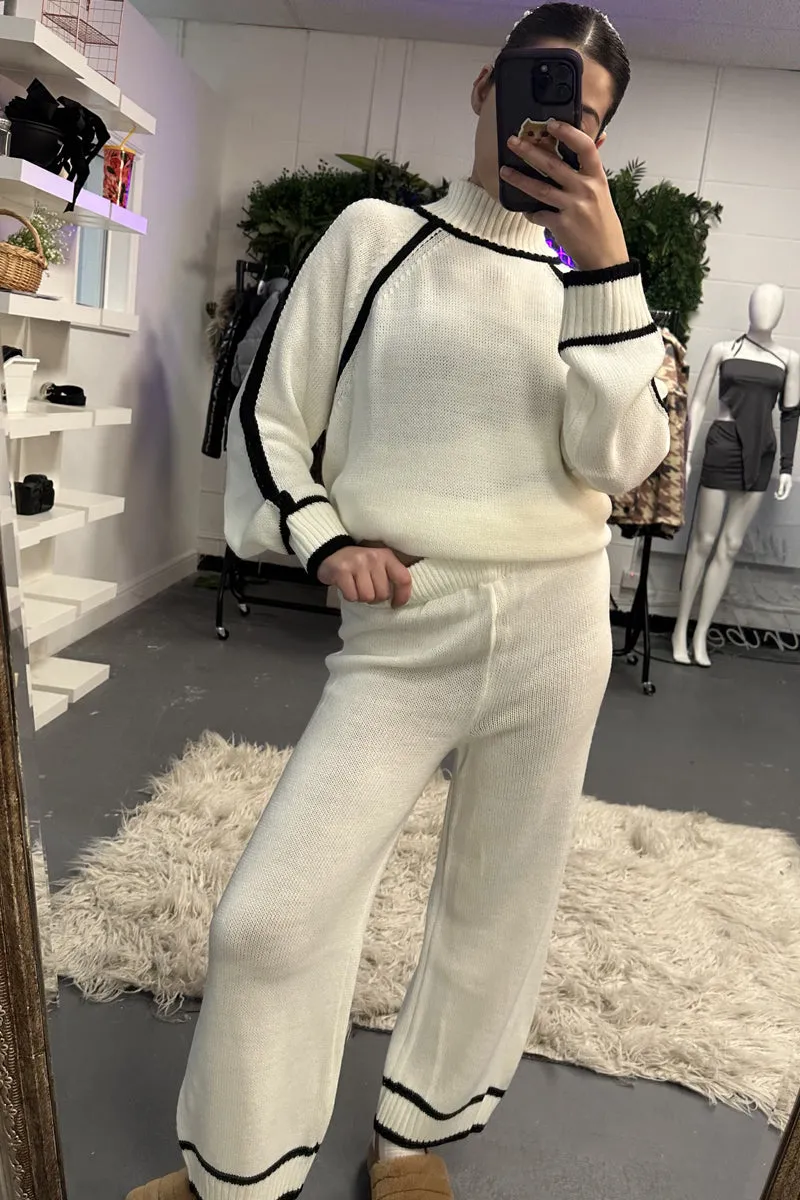 Cream Contrast Stitch knitted Co-ord Set - Lennon