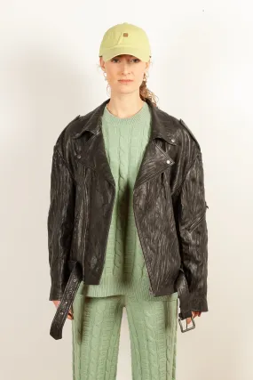 Crinkled Leather Biker Jacket