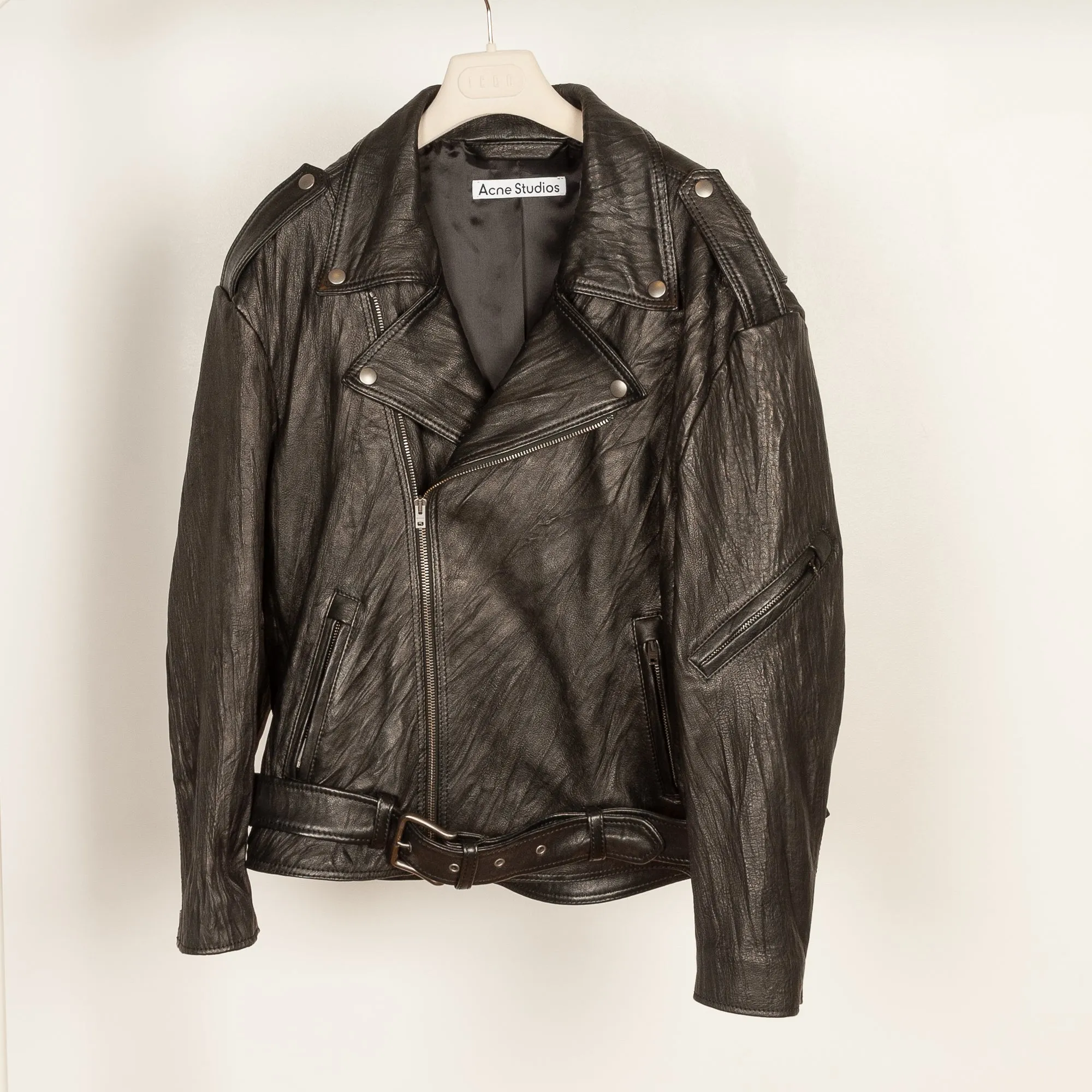 Crinkled Leather Biker Jacket