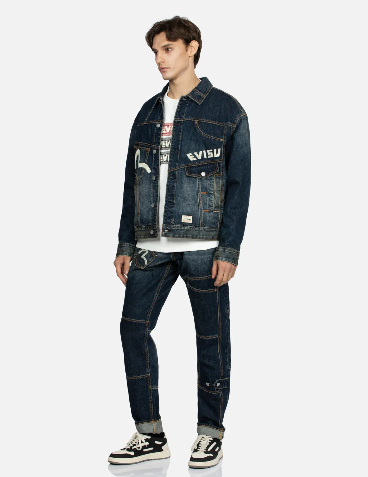 Daicock Print Loose Fit Deconstructed Denim Jacket