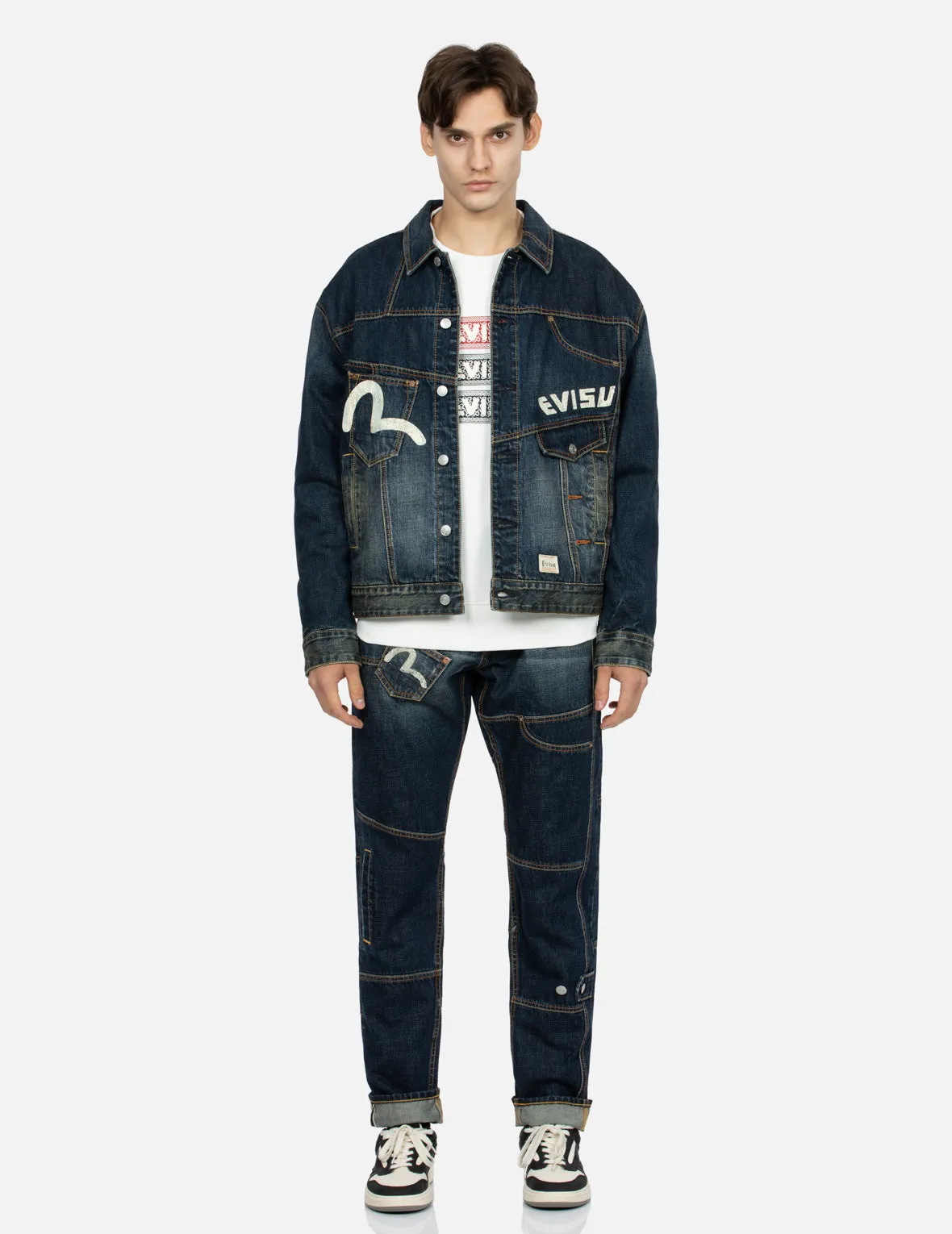 Daicock Print Loose Fit Deconstructed Denim Jacket