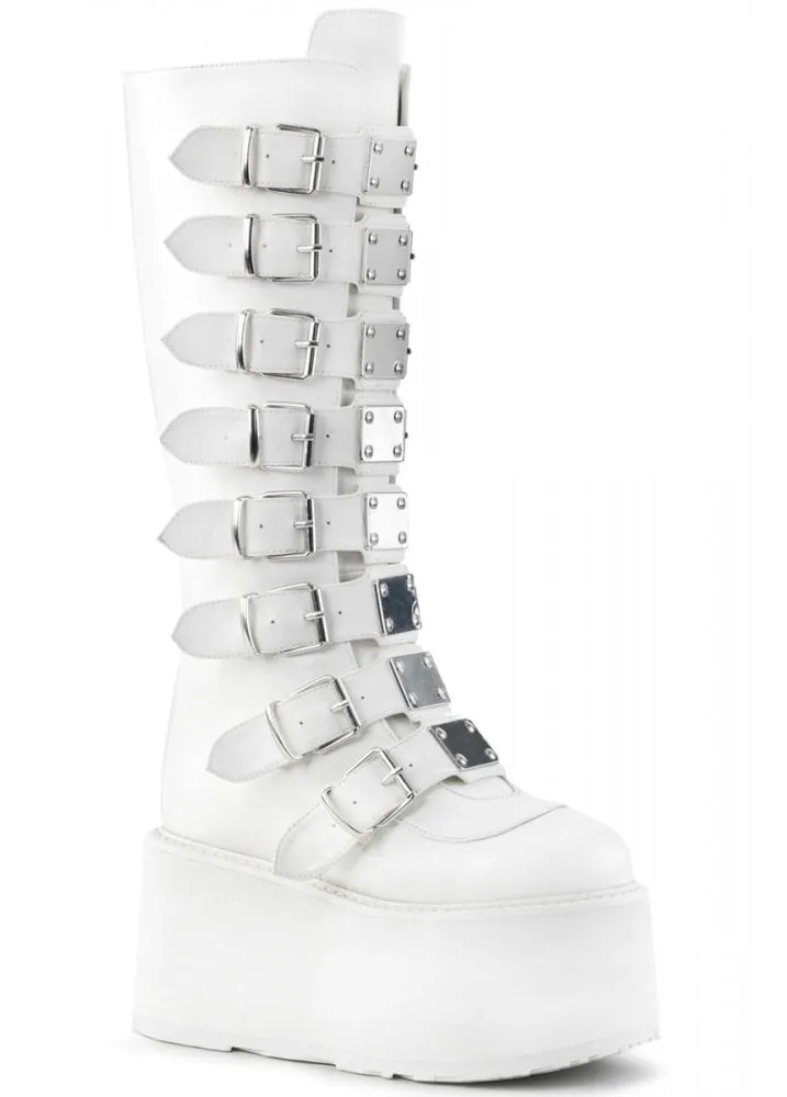 Damned 318 White Knee High Platform Boot