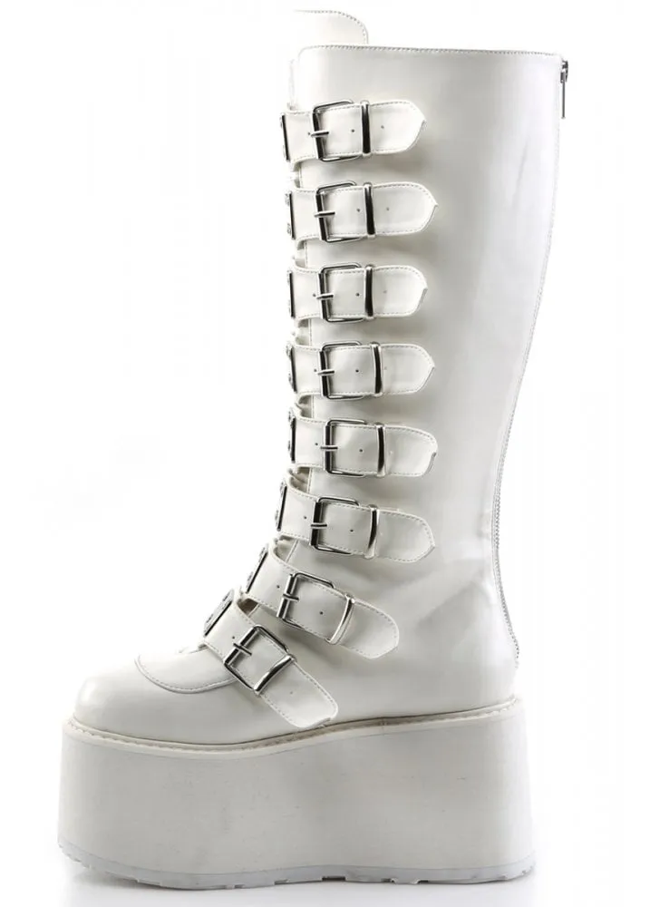 Damned 318 White Knee High Platform Boot