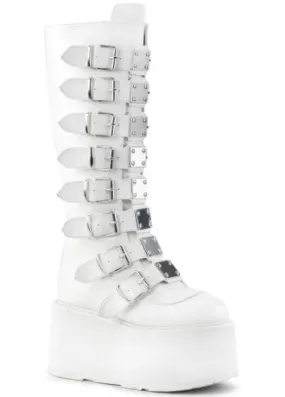 Damned 318 White Knee High Platform Boot