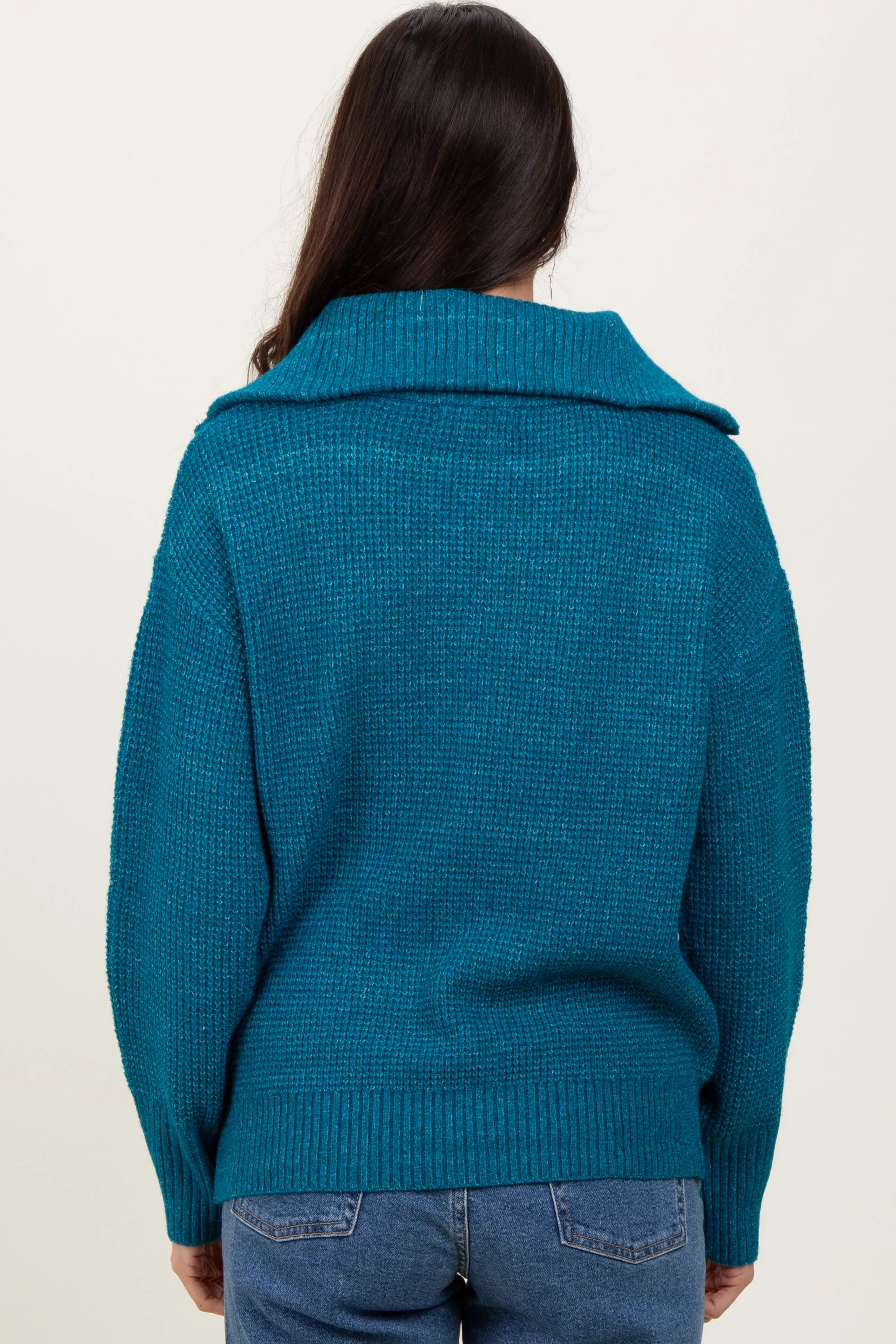 Deep Teal Half Zip Pullover Sweater