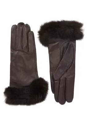 DENTS Glamis black fur-trimmed leather gloves -                         -                     -                