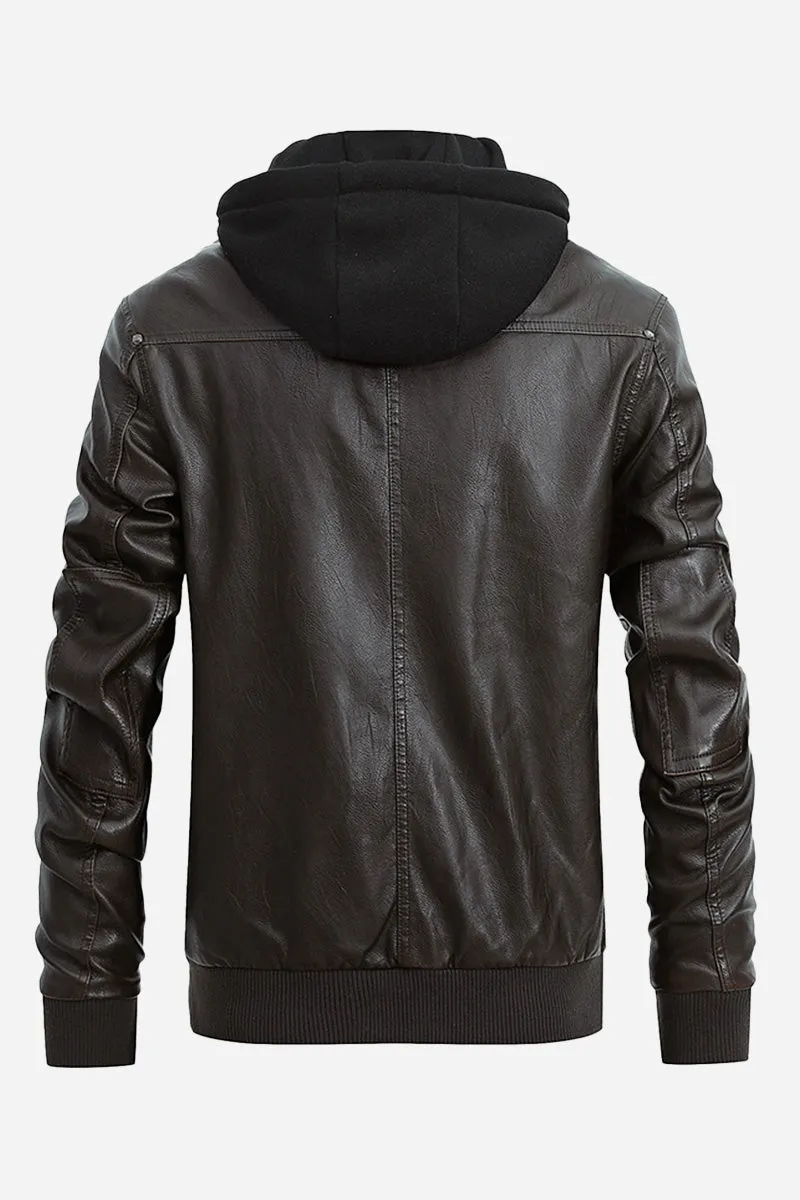 Detachable Hood & Faux Leather Jacket