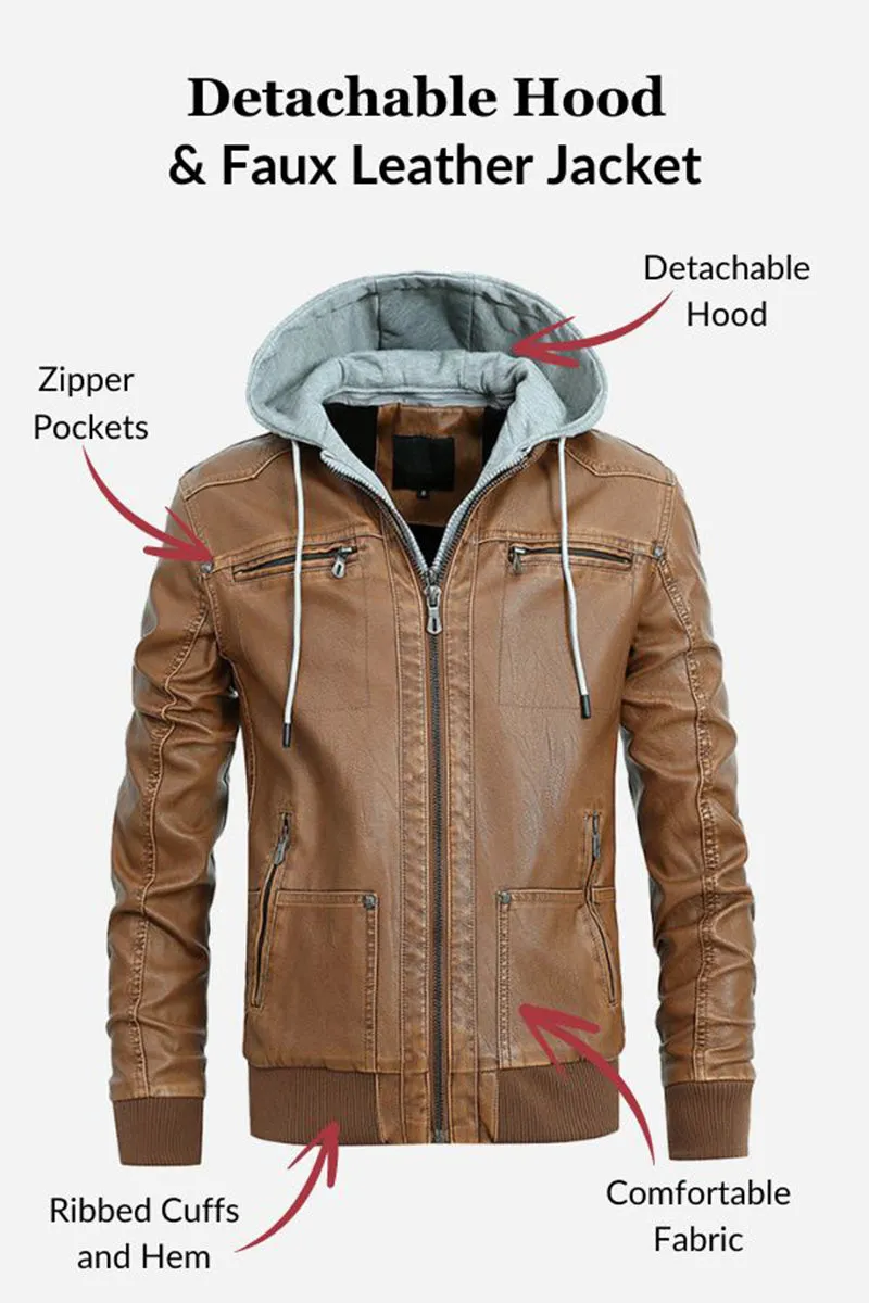 Detachable Hood & Faux Leather Jacket