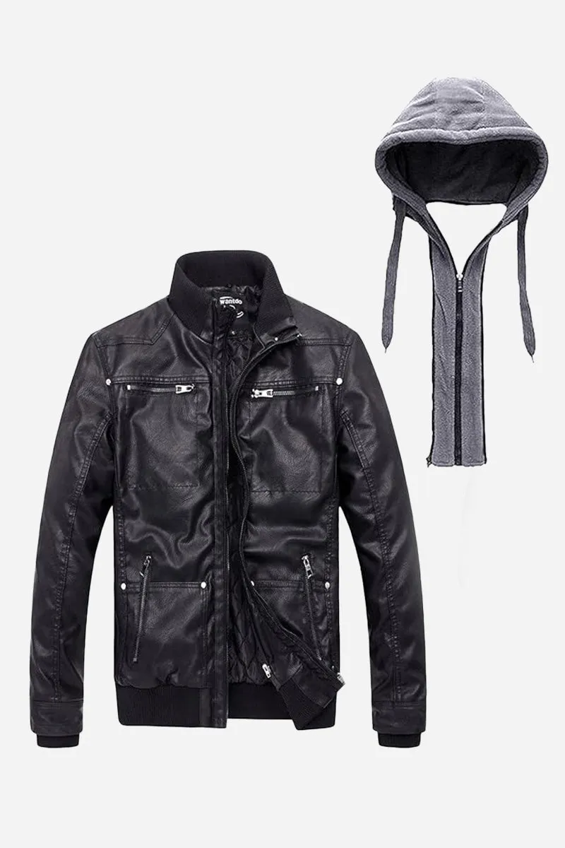 Detachable Hood & Faux Leather Jacket