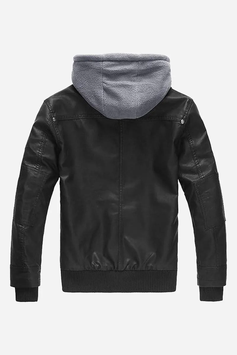 Detachable Hood & Faux Leather Jacket