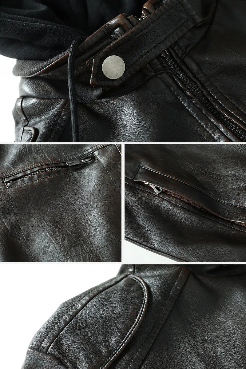 Detachable Hood & Faux Leather Jacket