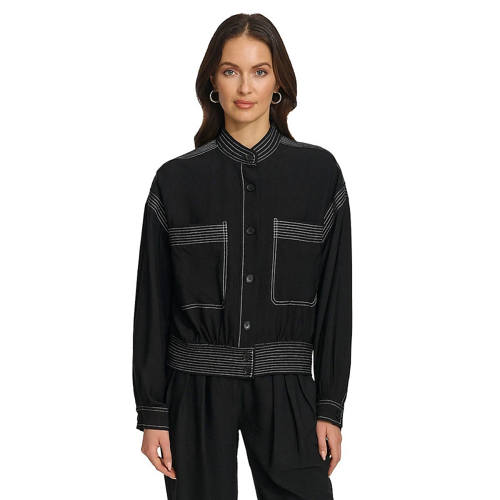 DKNY Contrast-Stitch Button Jacket