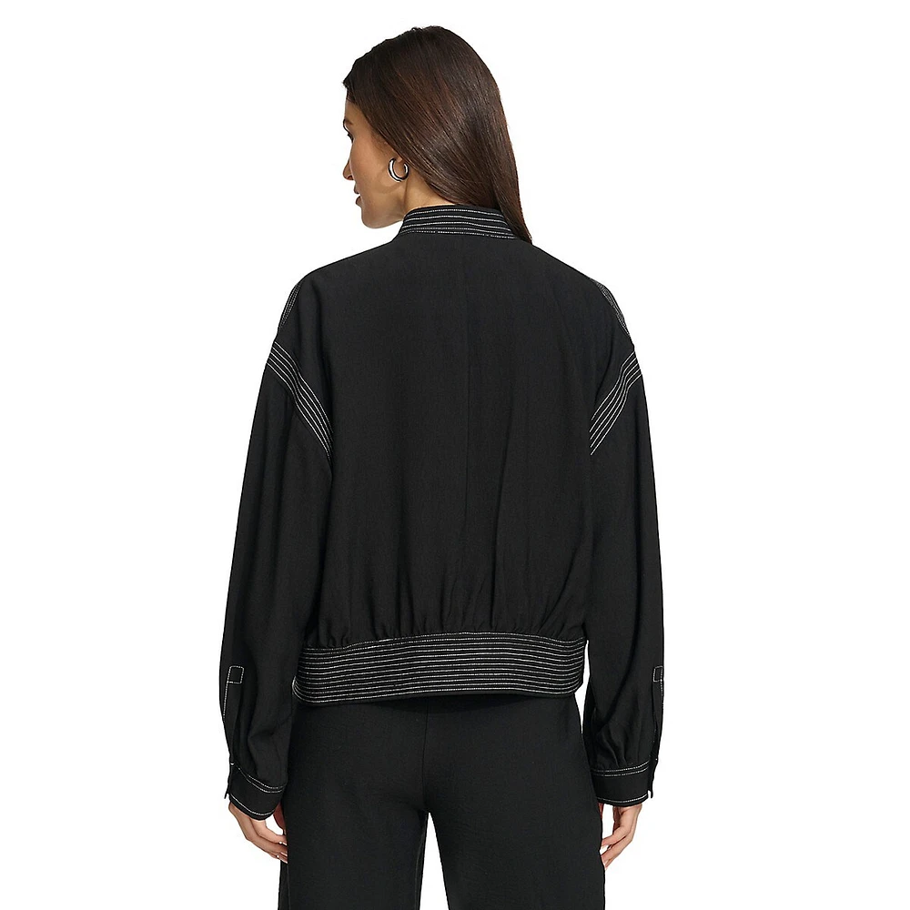 DKNY Contrast-Stitch Button Jacket