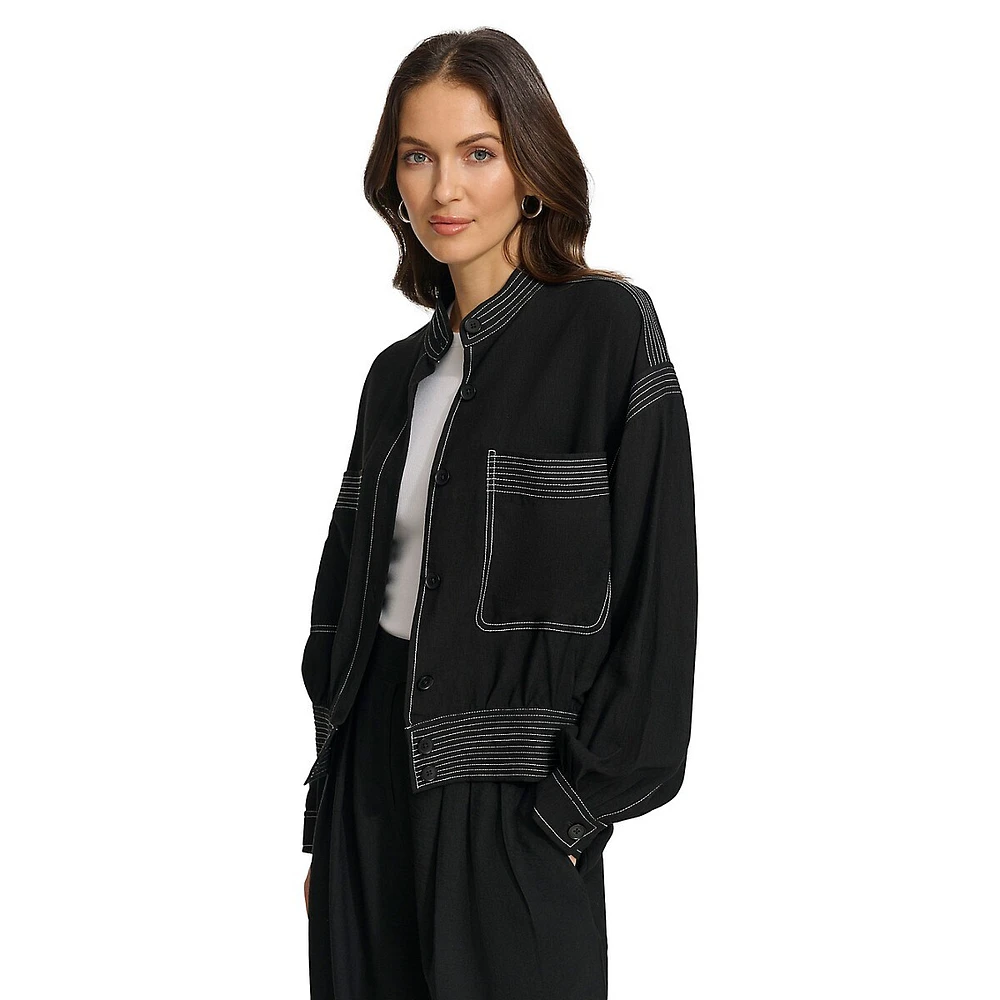 DKNY Contrast-Stitch Button Jacket