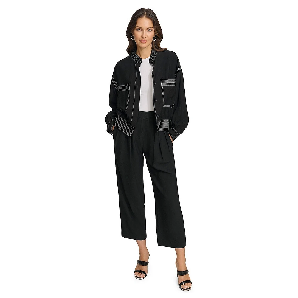 DKNY Contrast-Stitch Button Jacket