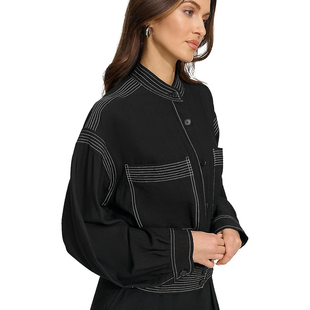 DKNY Contrast-Stitch Button Jacket