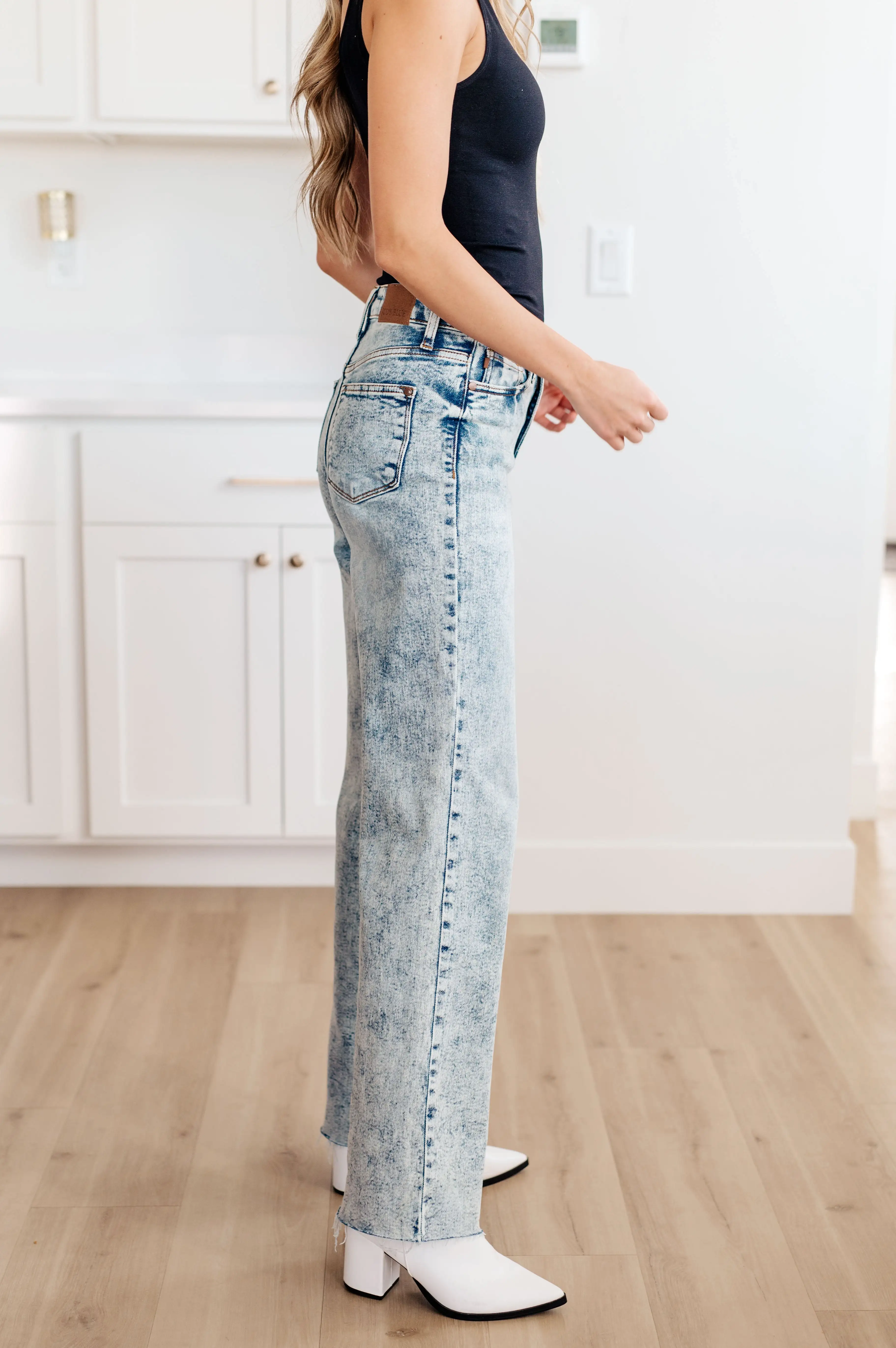 Dory High Waist Mineral Wash Raw Hem Wide Leg Jeans