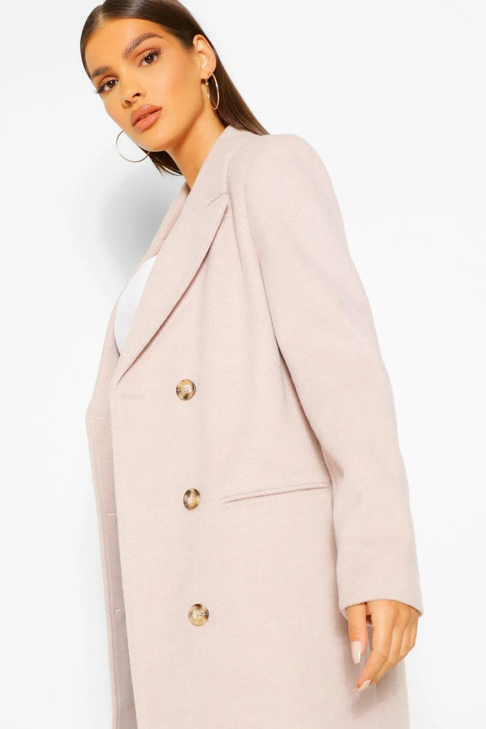 Double Breasted Brushed Luxe Wool Look Coat