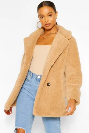 Double Breasted Teddy Faux Fur Coat