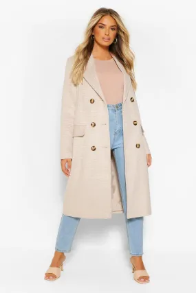 Double Breasted Tonal Check Wool Look Coat