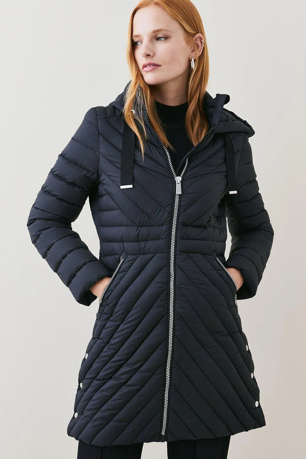 Down Filled Puffer Packable Midi Coat | Karen Millen