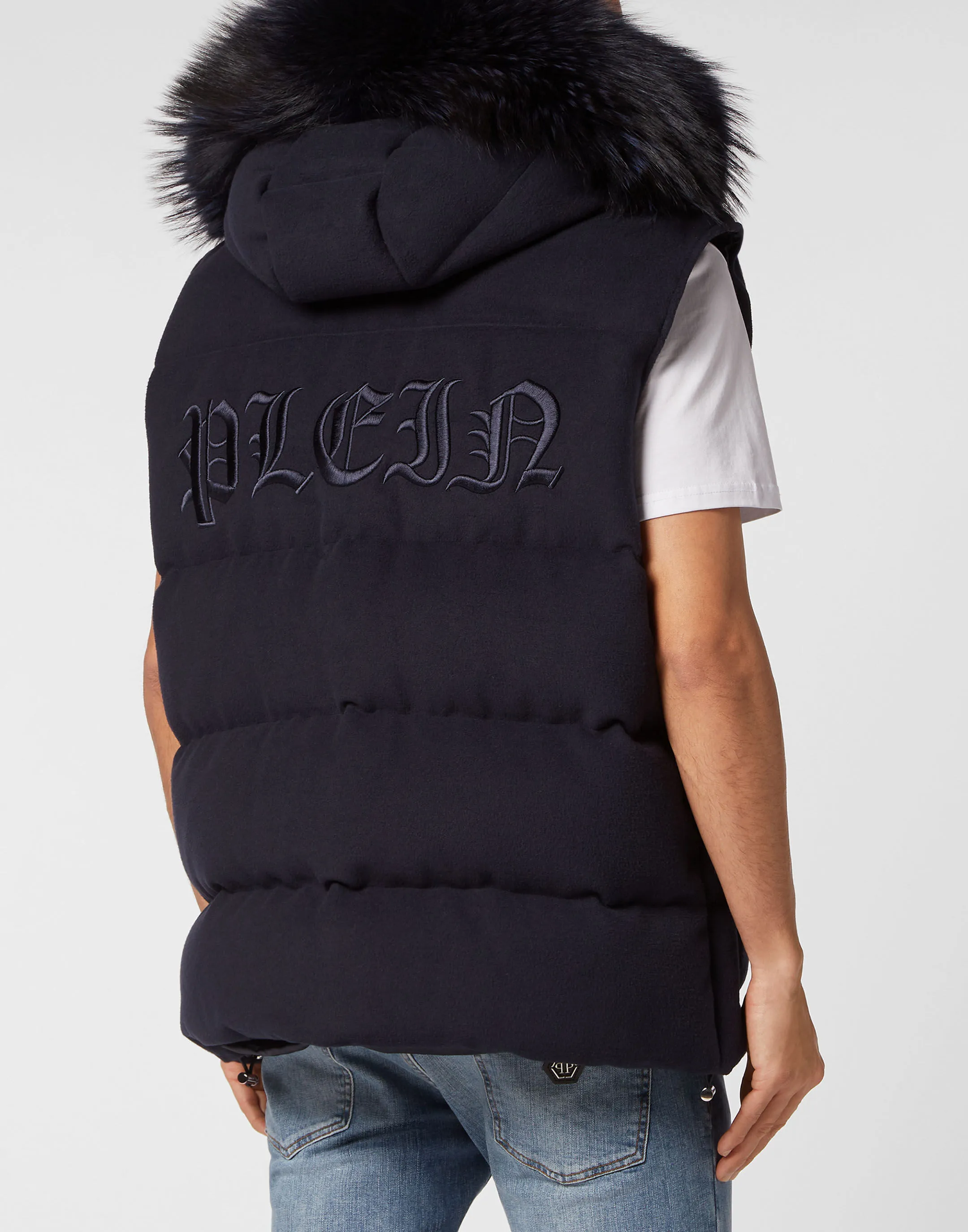 Down Jacket Vest With Fur Hood