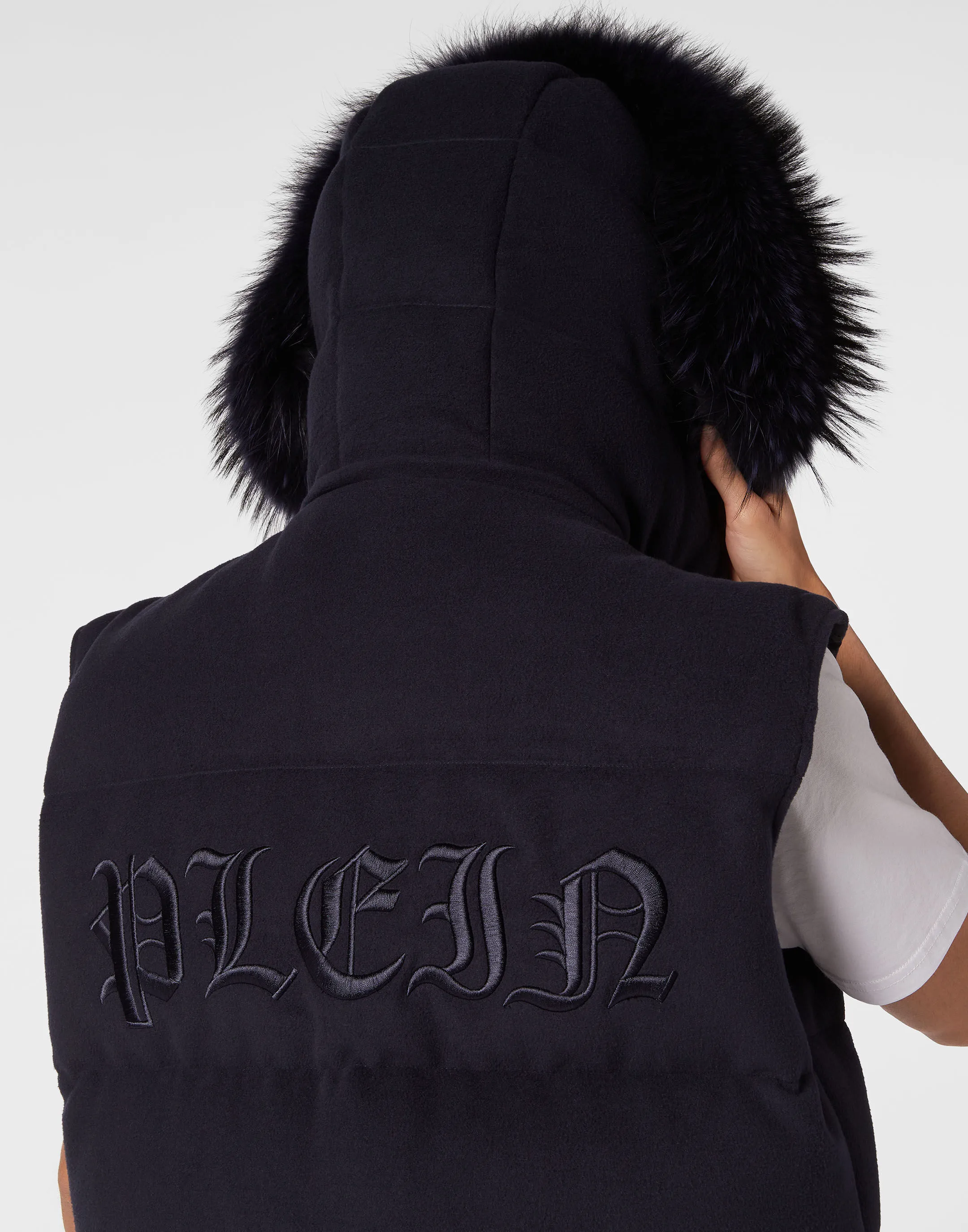 Down Jacket Vest With Fur Hood