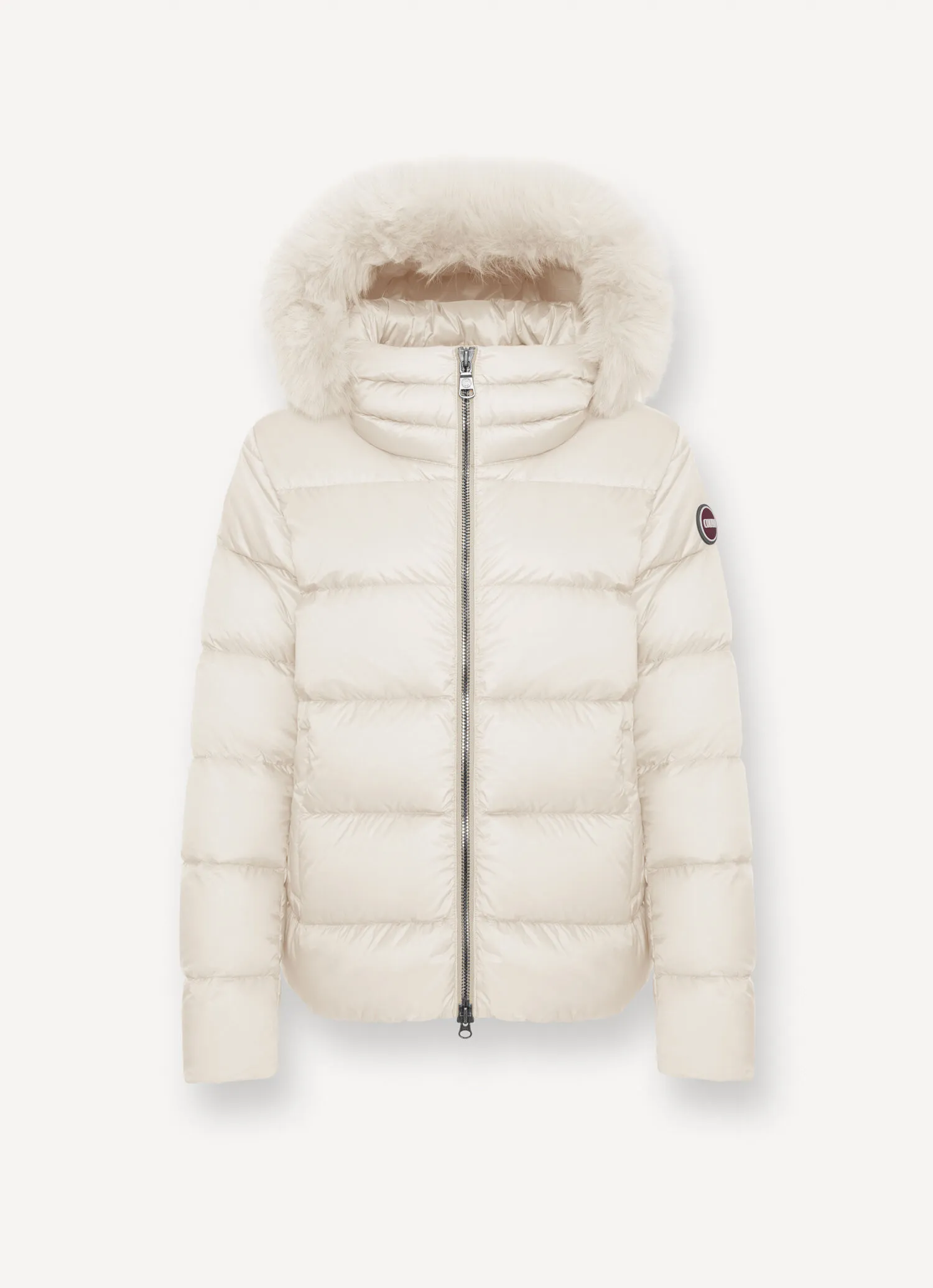 Down jacket with detachable faux fur hood-