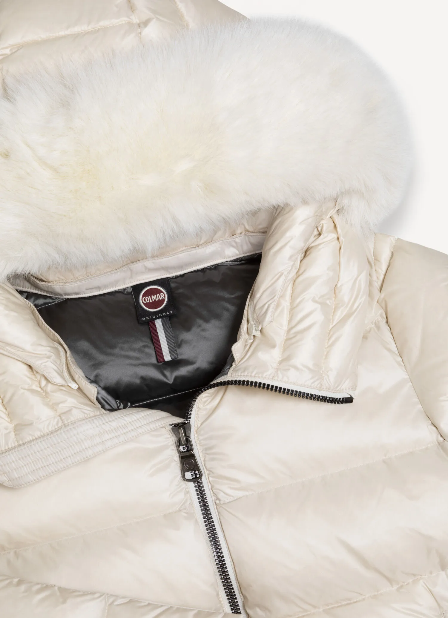 Down jacket with detachable faux fur hood-