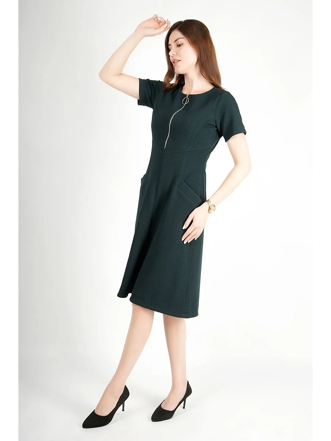 Exude Celebration A-line Zip Dress With Pockets