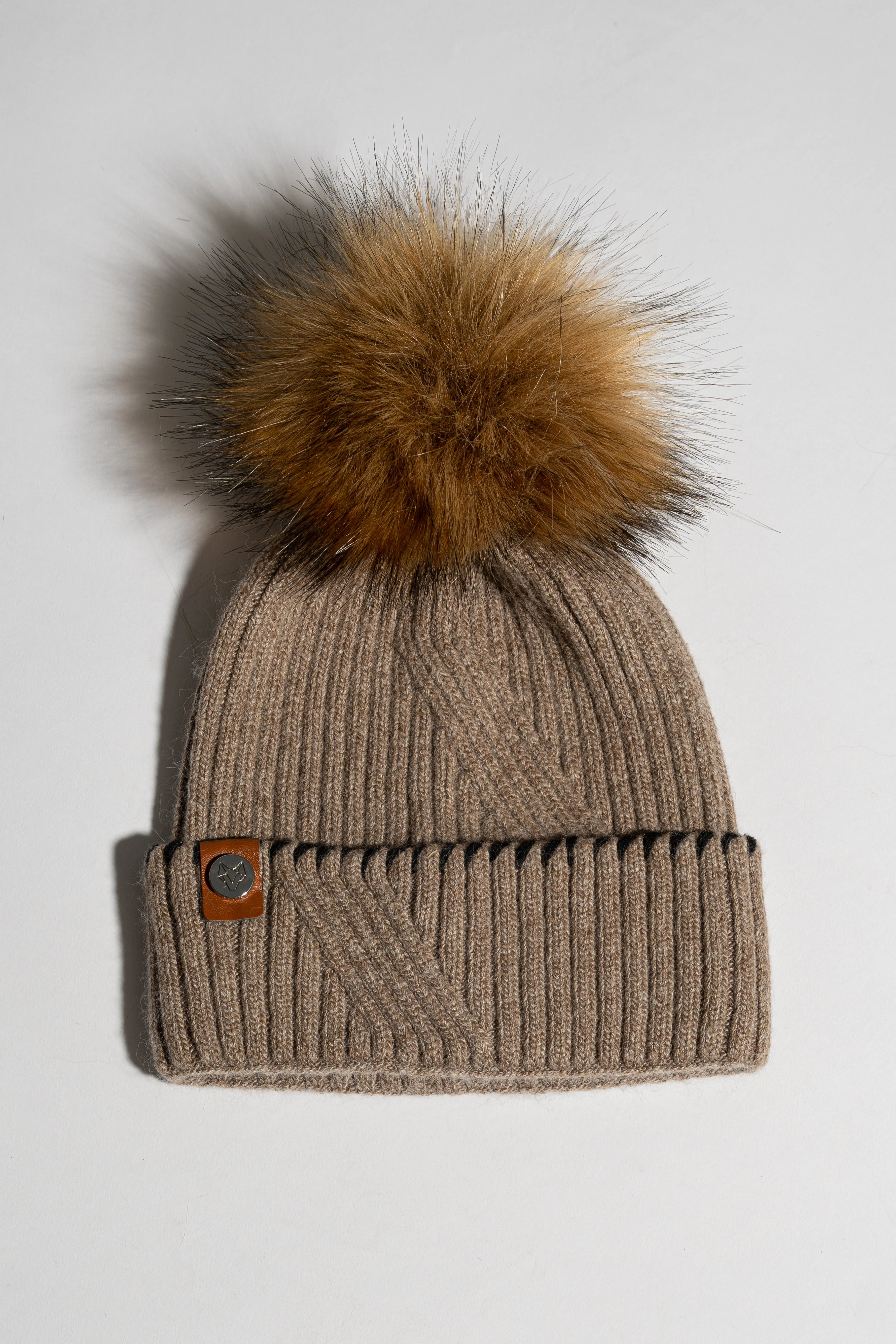 Faux Finley Pom Pom Hat - Taupe