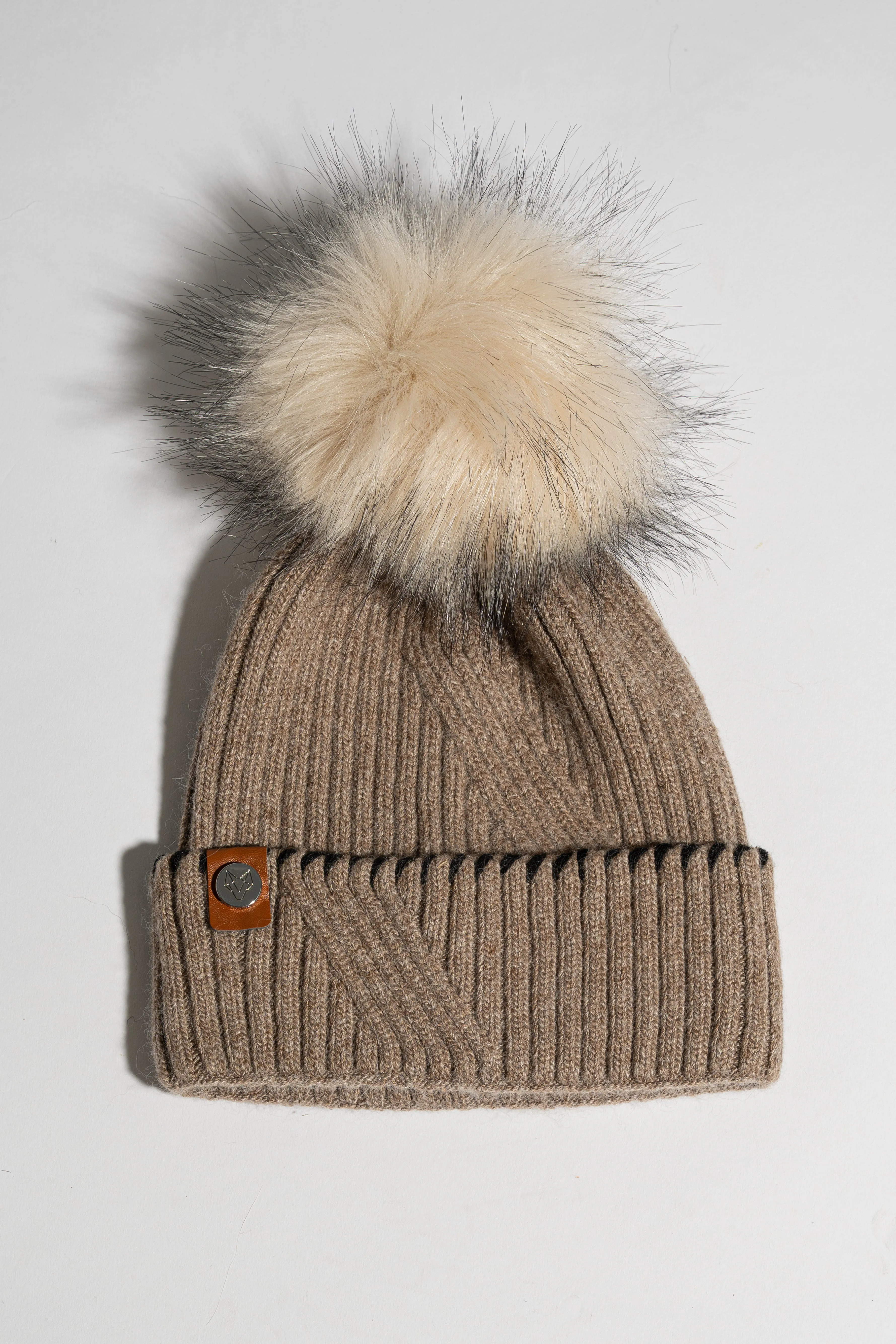 Faux Finley Pom Pom Hat - Taupe