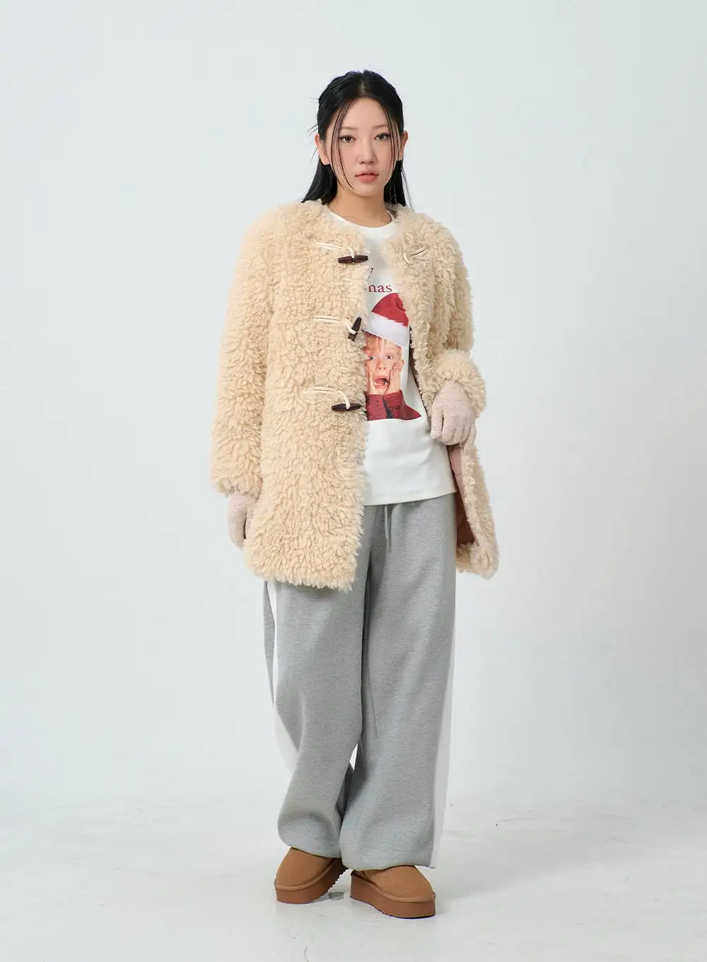 Faux Fur Button Midi Coat CJ302