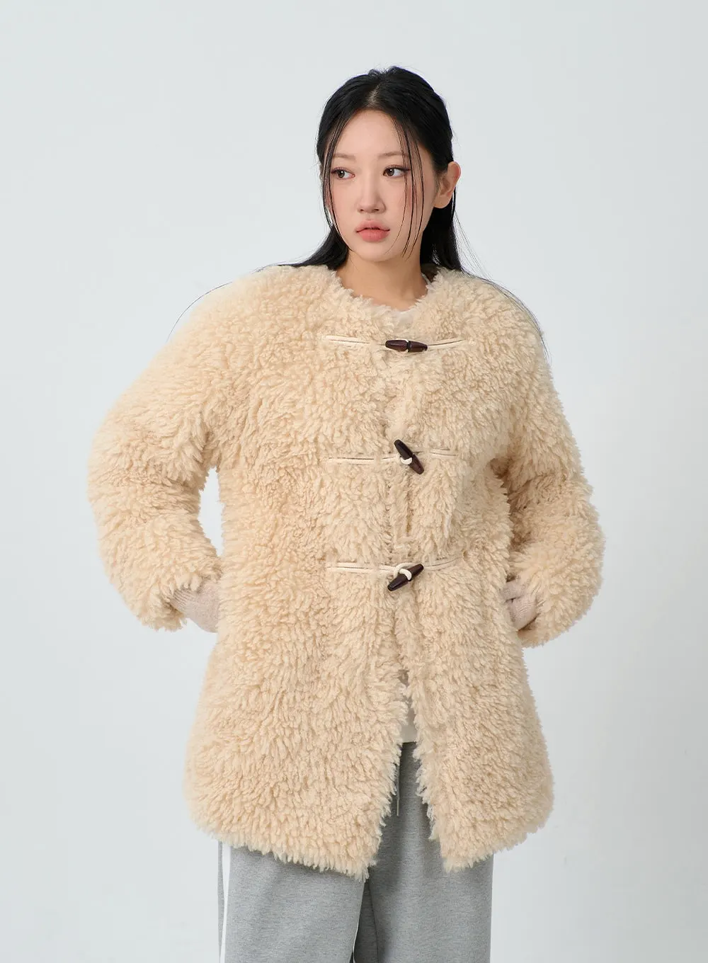 Faux Fur Button Midi Coat CJ302